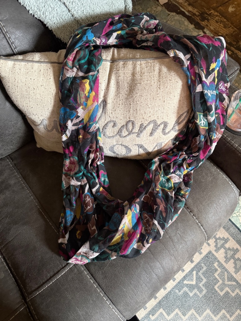 Sakroots Black Multicolor Floral Infinity Scarf
